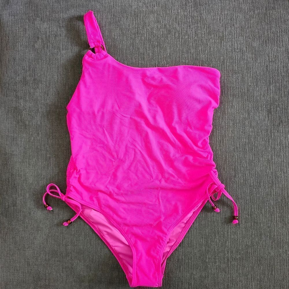 Maree Maree woman's pink one shoulder asymmetrical O strap swimsuit size 14